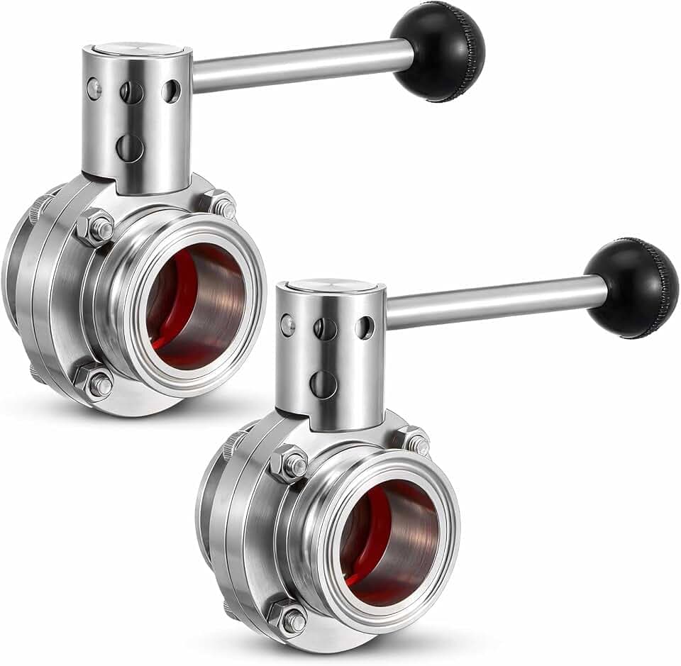 2 Pcs Sanitary Butterfly Valve 304 Stainless Steel, 1'' Tube Od