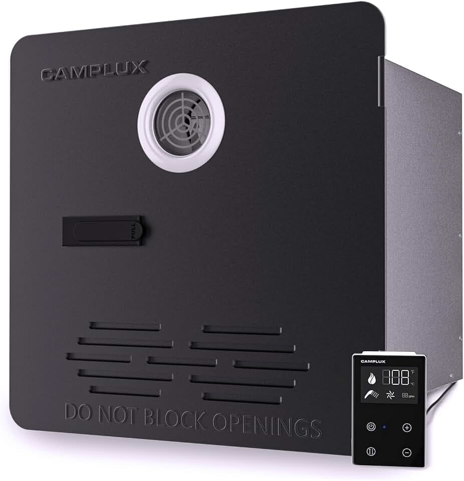 CAMPLUX RV Tankless Water Heater, 65,000 BTU Propane, 2.64 GPM, Black
