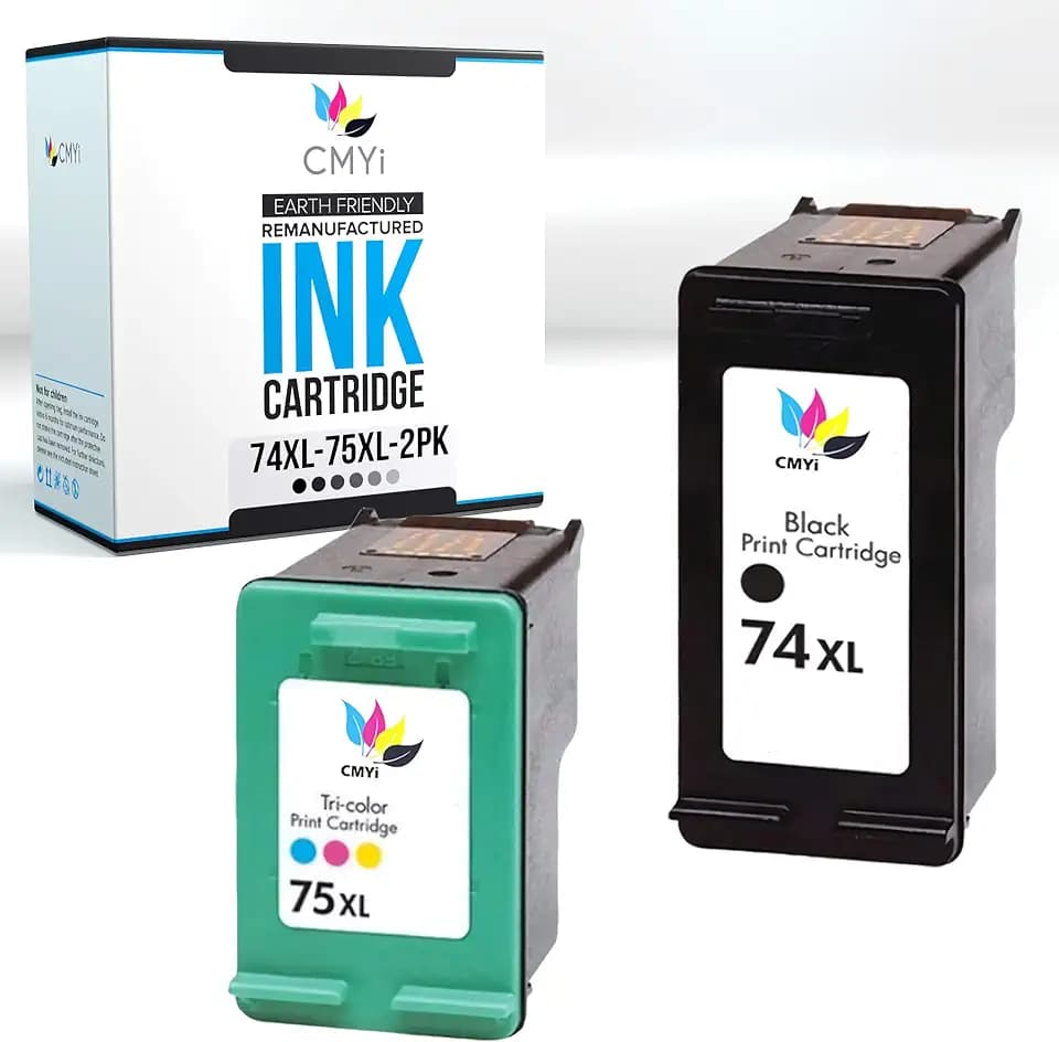 74XL 75XL Replacement Combo Pack Ink Cartridges for HP PhotoSmart C4275XL, C4280, C4283, C4285, C4288, C4293, C4294, C4300, C4340, C4342, C4343, C4344, C4345, C4380 Printers (1 Black, 1 Color)