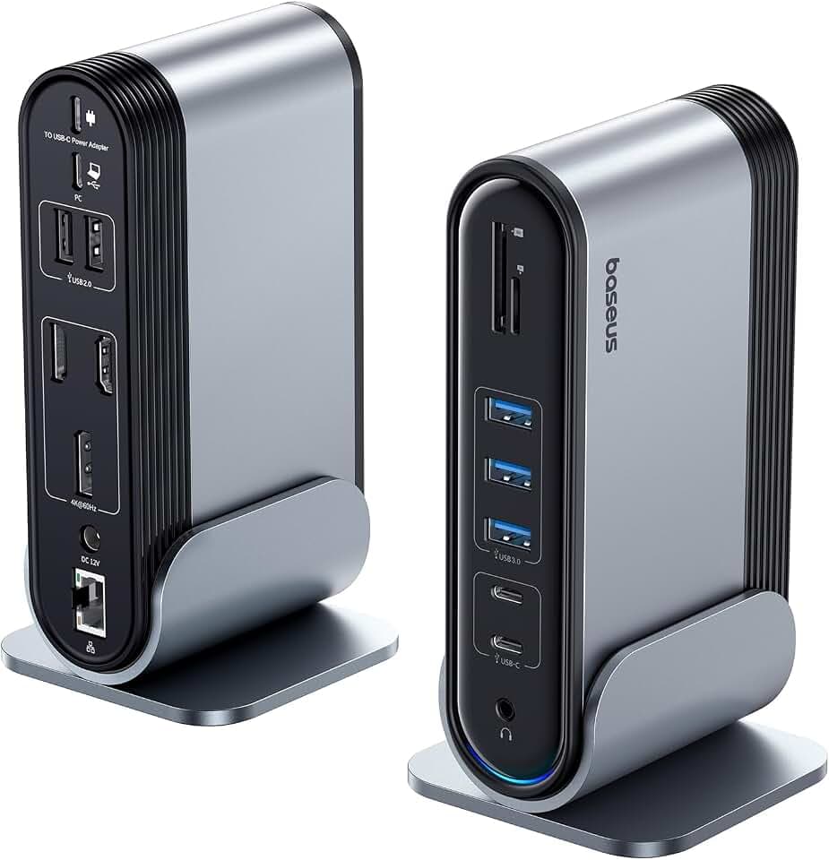 Baseus 17-in-1 Docking Station 4K HDMI*2 DP*1 zur Übertragung auf 3 Monitore mit 100W PD, USB 3.0 * 3, LAN, SD/TF-Kartenleser, Audioanschluss Hub für Windows, Mac-Laptop