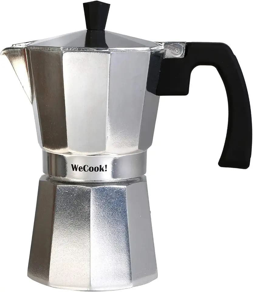 WECOOK! Paola Espressokocher Silber aus Aluminium, Moka Kaffeekocher, 3 Tassen (150 ml), Silikondichtung & Sicherheitsventil, Geeignet für Gas, Elektro und Glaskeramik – Nicht für Induktion