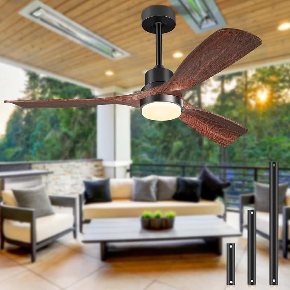 52 Inch Ceiling Fans with Lights and Remote, 3 Solid Wood Blades