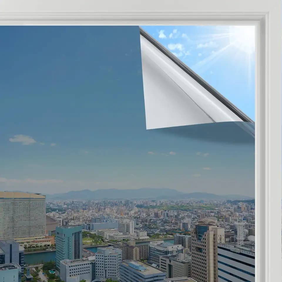 rabbitgoo Spiegelfolie Selbsthaftend Fensterfolie Sichtschutzfolie Hitzeschutz Sonnenschutz Tönungsfolie Reflektierend Spionfolie Verspiegelungsfolie Wärmeisolierung UV-Schutz Einweg 45 x 300 cm
