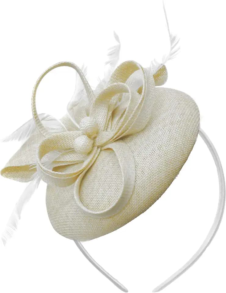 Caprilite Sinamay Haarreif mit Perlen, rund, für Damen, Hochzeit, Ascot Rennen