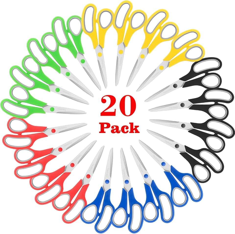 Scissors Bulk Set 20-Pack, Taotree 8" All Purpose Scissors for School