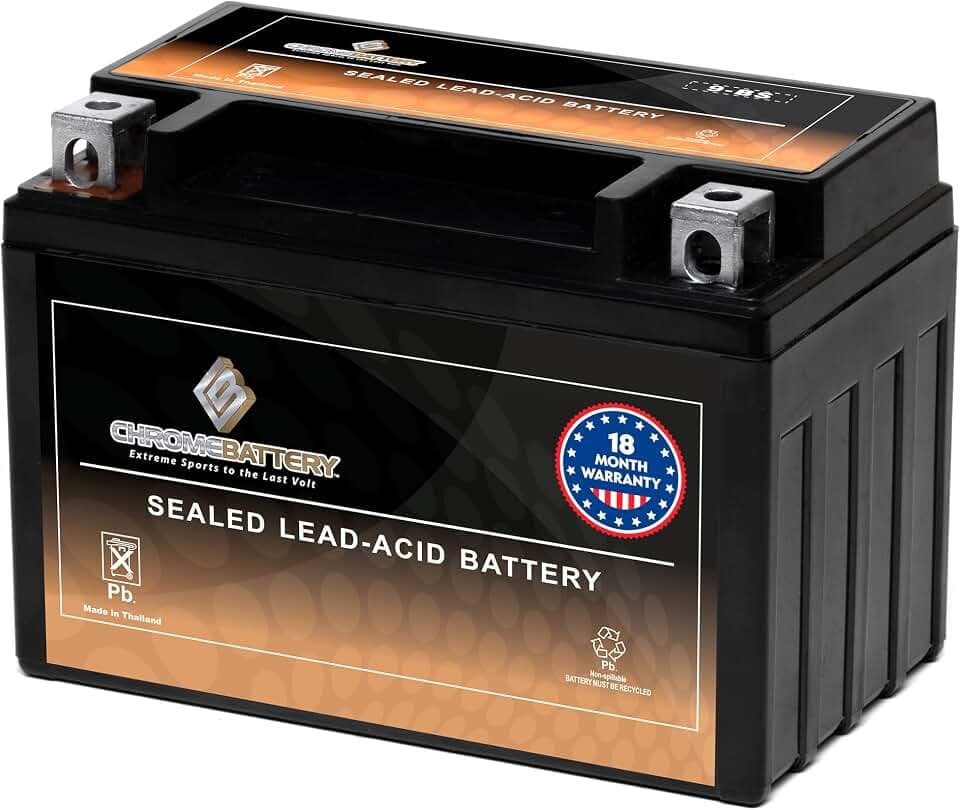 CB CHROMEBATTERY 9-BS Maintenance-Free, 120CCA, 12V 10Ah Battery Replacement for ATV, Motorcycle, Jet Skis, Scooter, UTV, and More - Nut and Bolt (T3) Terminal