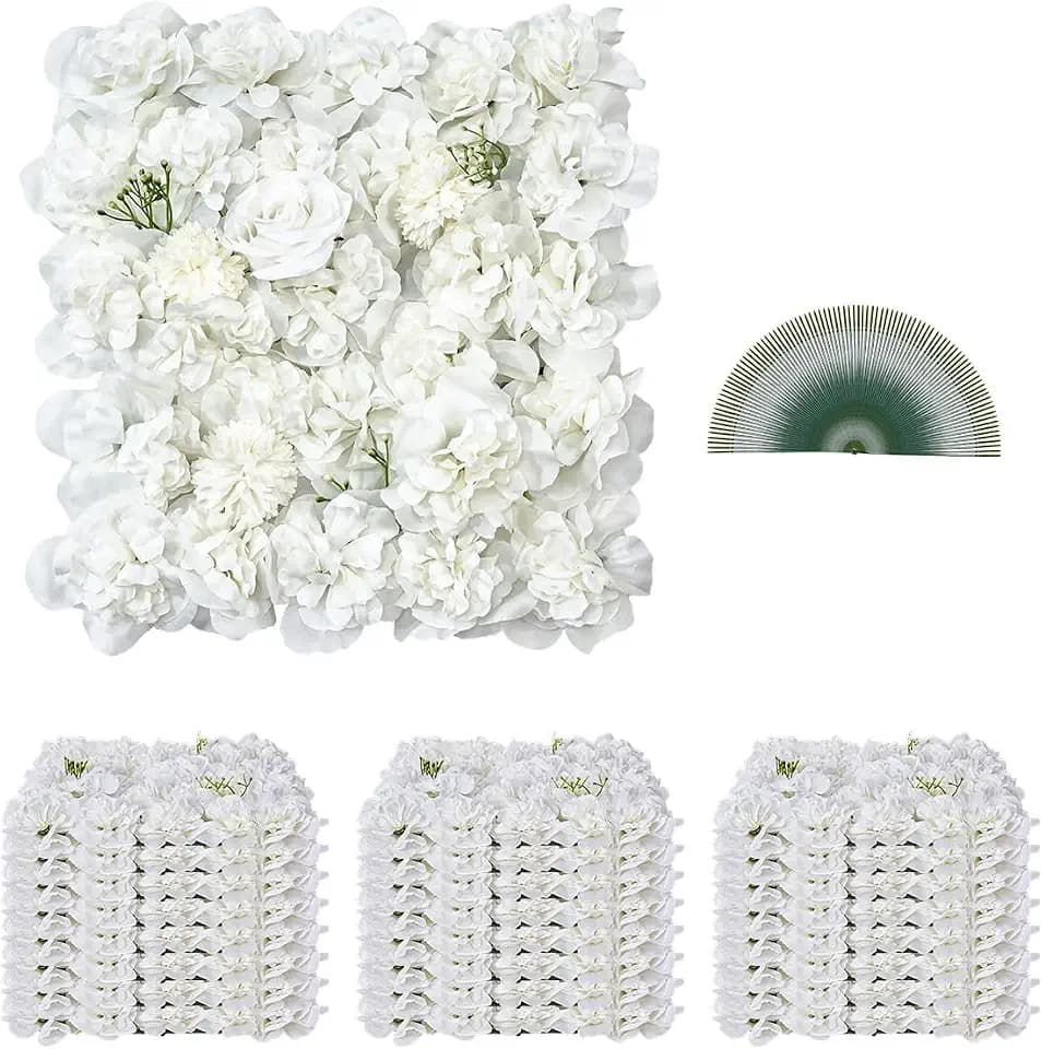 VEVOR Künstliche Pflanzenwand, 24 Stück, 380x380x65 mm, Künstliche Hecke, nahtloses Design und einfache Installation für Hochzeit, Valentinstag, Zuhause, Babyparty, Hintergrunddekoration, weiß