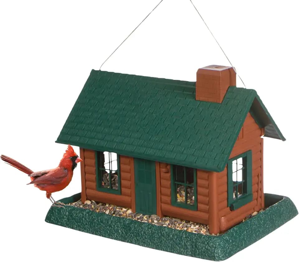 North States Village Collection - Large Log Cabin Bird Feeder: Hanging Bird Feeder for Outdoors, Holds 8 Pounds of Seed