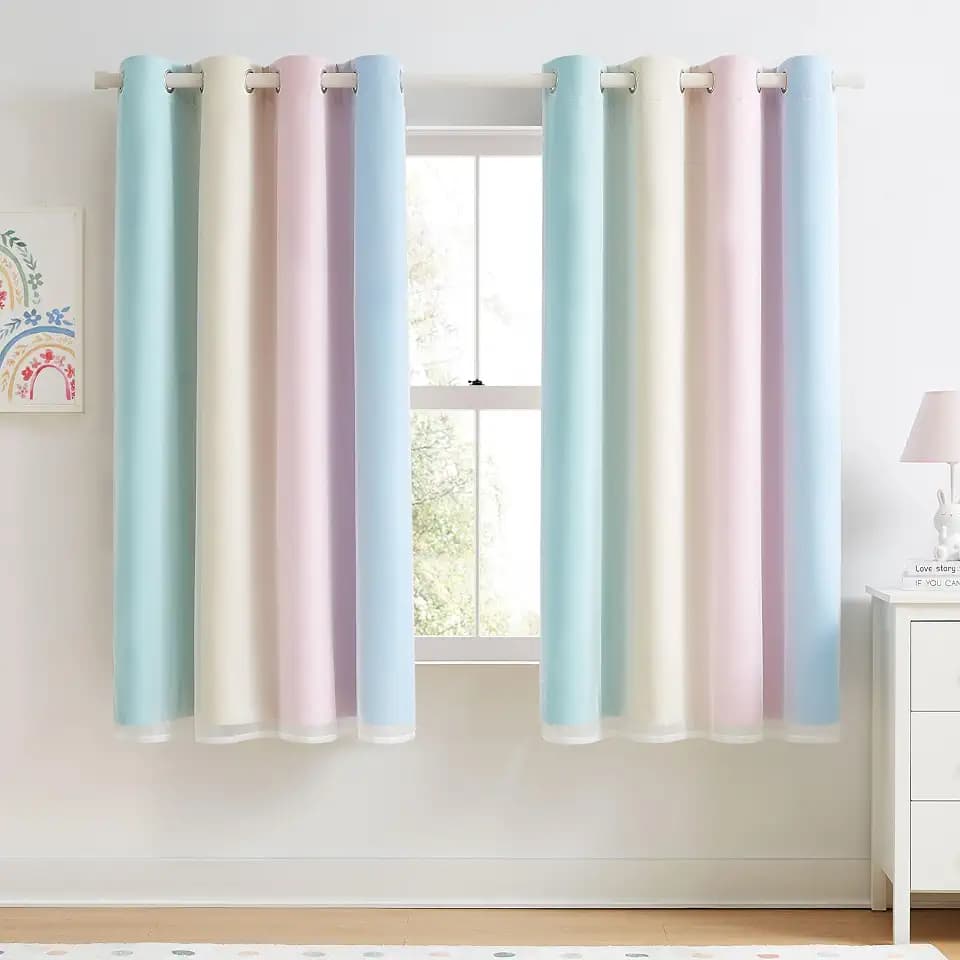 Rainbow Ombre 100% Blackout Curtains Kid Bedroom 52x63 2 Panels
