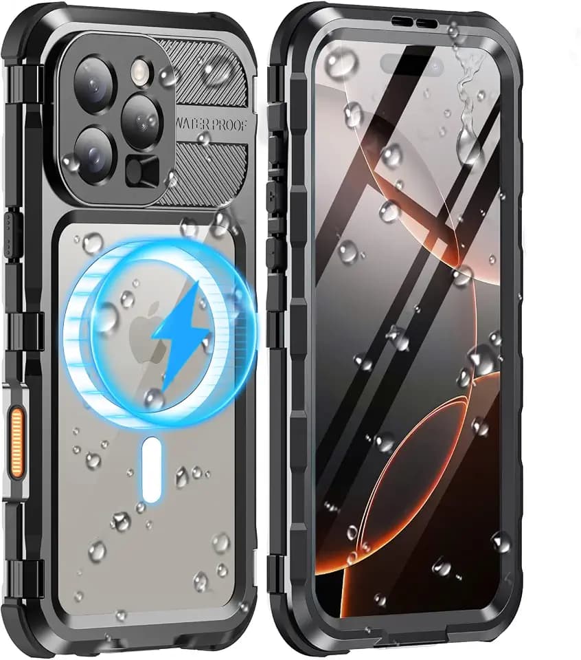 WIFORT für iPhone 16 Pro Max Hülle Wasserdicht, 360 Grad Outdoor Metall Komplettschutz, IP68 Waterproof Staubdicht Handyhülle Stoßfeste Panzerhülle Hard Case mit Kameraschutz Displayschutz, Schwarz