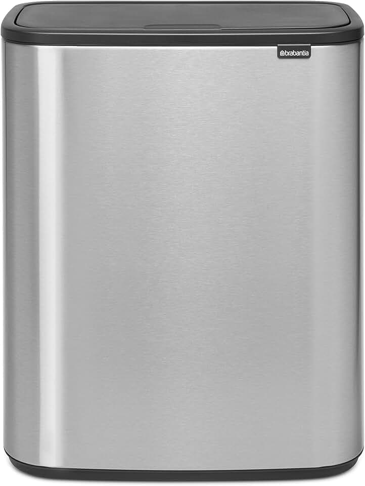 Brabantia Bo Touch Mülleimer — 2 x 30-Liter-Inneneimer (matter Stahl, fingerabdruckfest) Müll-/Recycling-Kücheneimer mit herausnehmbaren Fächern und Müllbeuteln