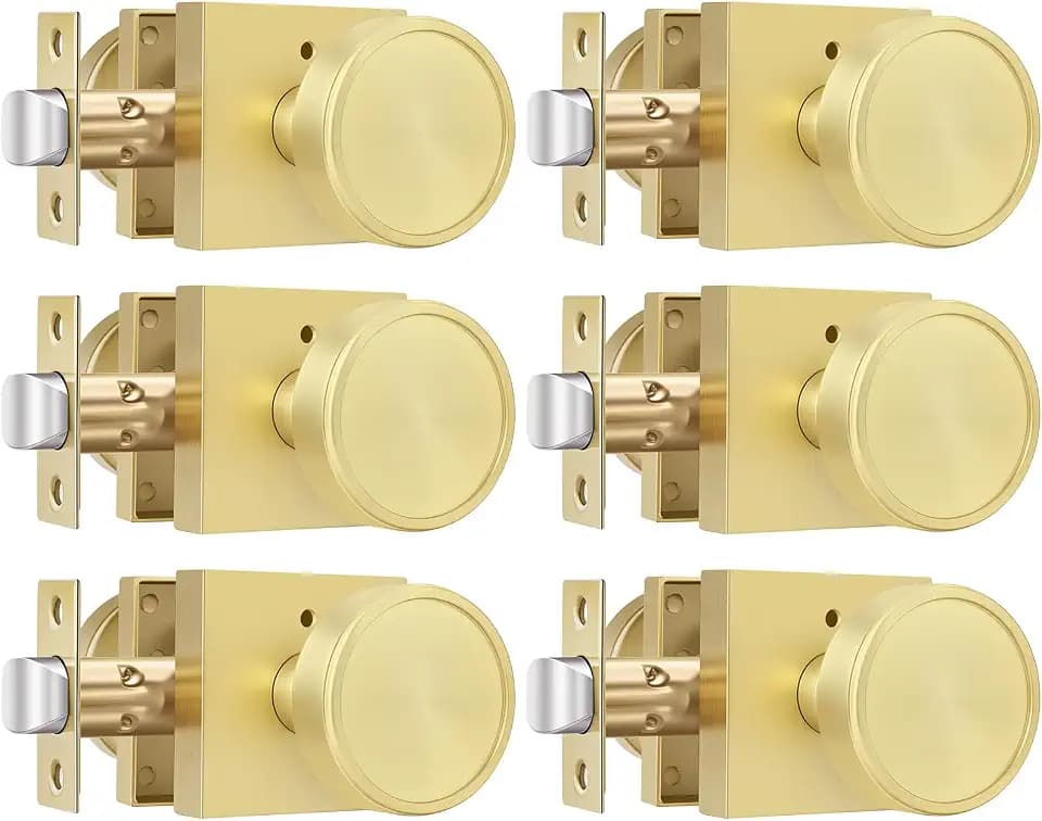 Goldenwarm Interior Privacy Door Knobs, Brushed Gold Door Knobs 6 Pack