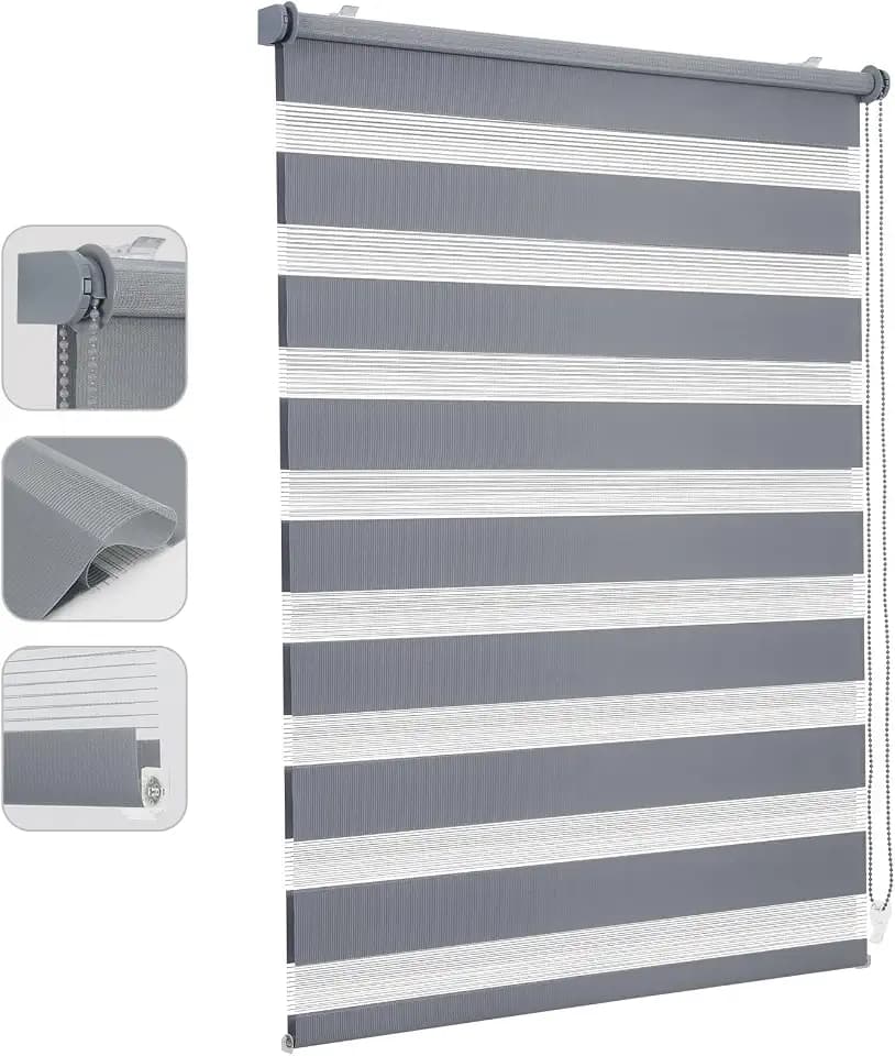 Sekey Doppelrollo Klemmfix ohne Bohren für Fenster, Doppelrollo 115 cm breit, Duo Rollo Jalousie Sonnenschutz, 115x150cm, Grau