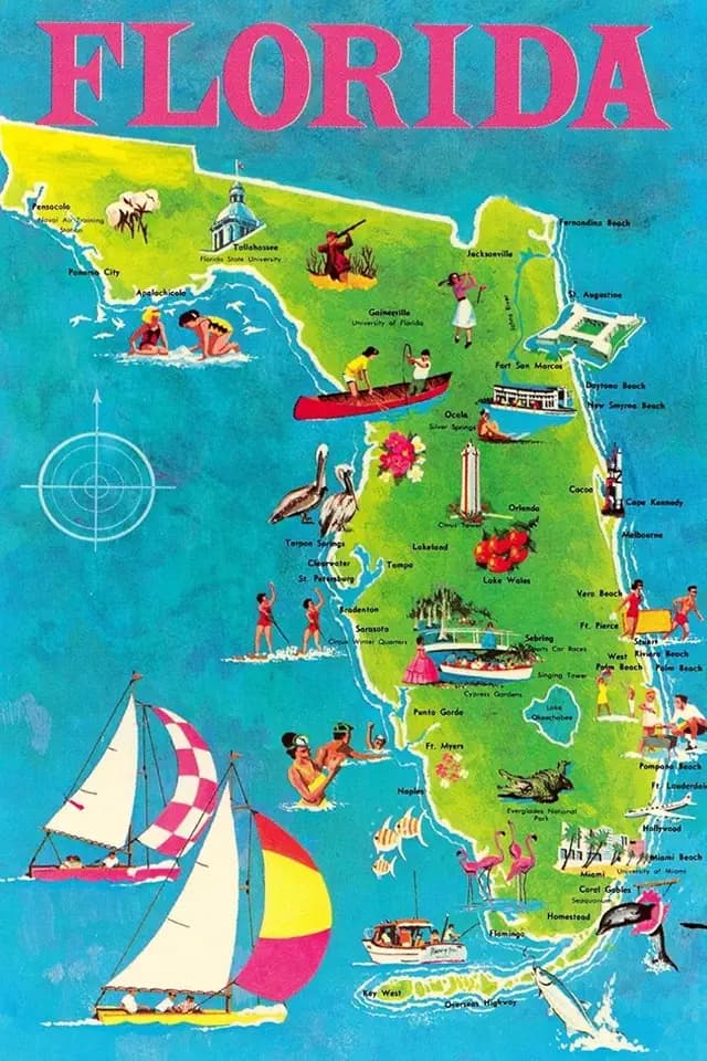 ART.COM Wall Art Print Map of Florida, 24" x 36"