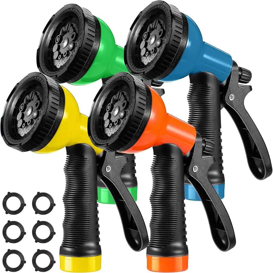 4 Pcs Water Hose Nozzle Garden Hose Sprayer with 10 Adjustable Spray Patterns Heavy Duty High Pressure Water Gun for Watering Plants Washing Cars and Showering Pets