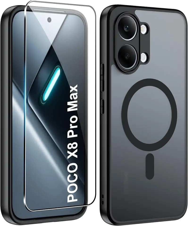 case for Poco X8 Pro Max Magnetic Case,Translucent Matte Retro Shockproof Cell Phone Case [Triple Protection] Shockproof, Shock Absorbent, Camera Lens Protection (Matte Black)