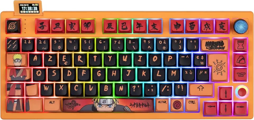 Konix Naruto Shippuden Mechanische Tastatur AZERTY kabelgebunden/kabellos - Nummerierte Pro Collector Edition - RGB-LED-Beleuchtung - Orange