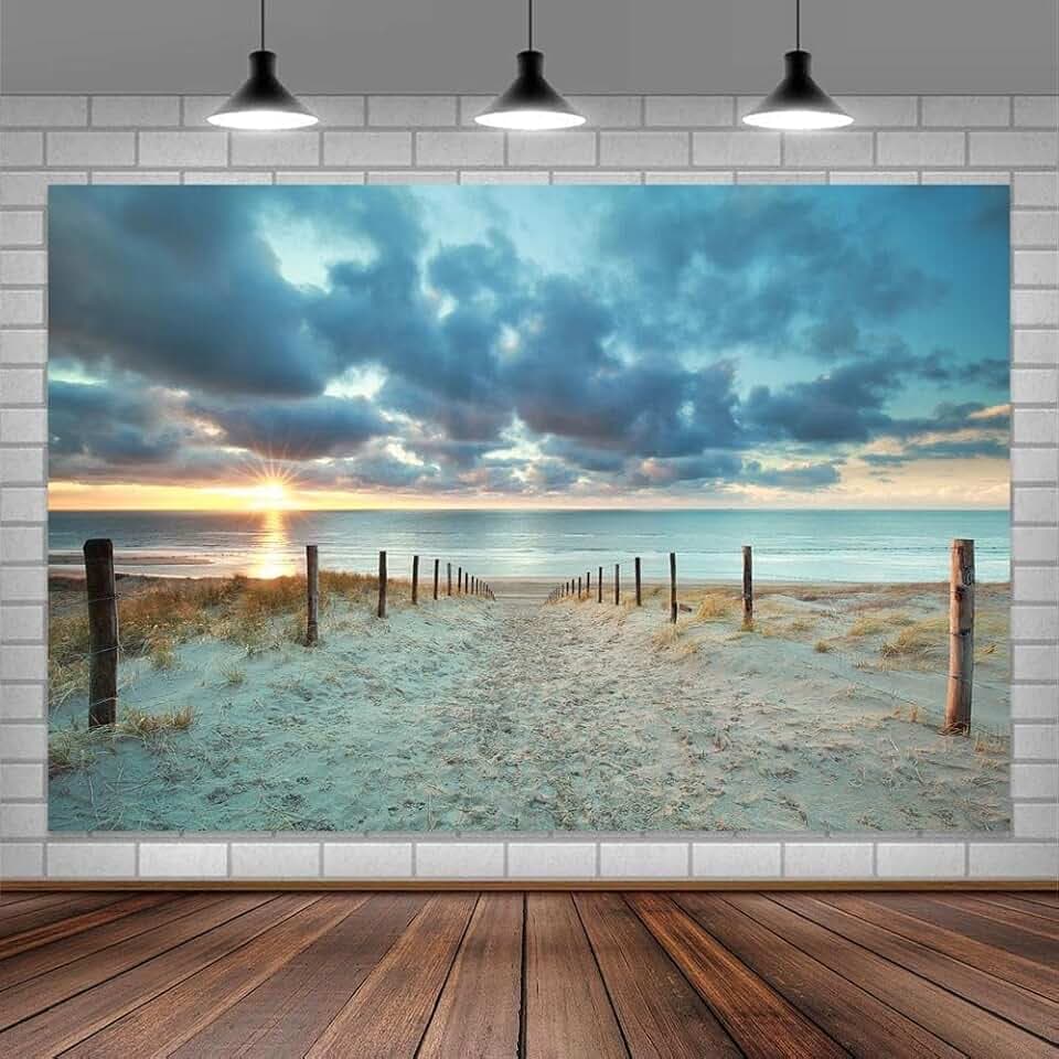 Summer Beach Backdrop, Hawaii Sun Blue Sky Ocean Photo Backdrop, Wedding Party Decoration Birthday Backdrop Studio Photo Booth Props, 7X5FT (10X8FT)