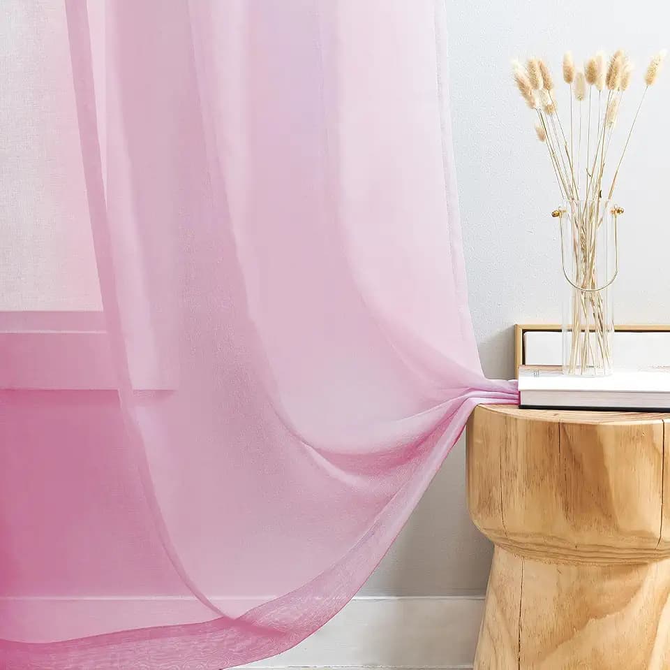 MYSTIC-HOME Sheer Curtains Pink 95 Inches Long, 108 Inch Width Window Treatments Rod Pocket Drapes for Living Room, Bedroom, Semi Extra Wide Sheer Curtains for Patio, Villa, 108"x 95", 2 Panels