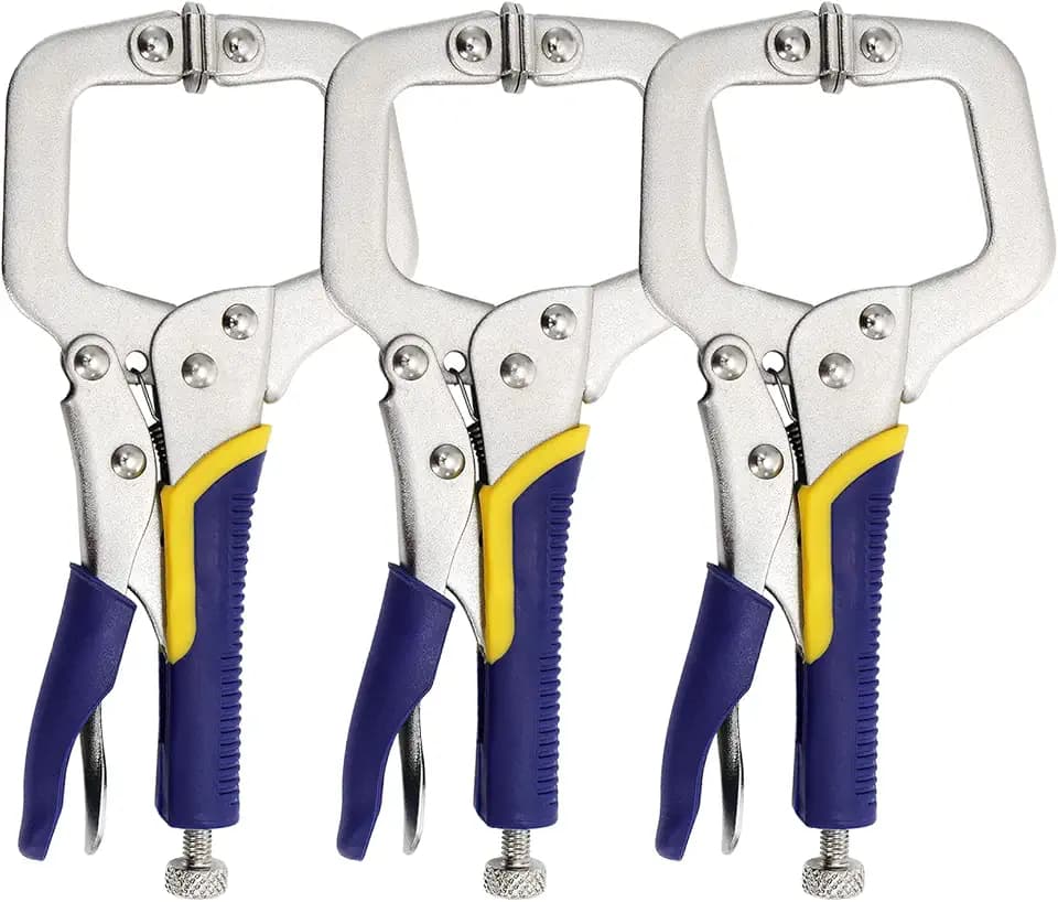 Hiceeden 3 Pack 9 Inch Metal Face Clamps with Swivel Pad, Adjustable C Clamp with Rubber Handle, Welding Vise Grip Clamps for Woodworking, Cabinetry, Carpentry, Repair, Pocket Hole Joinery