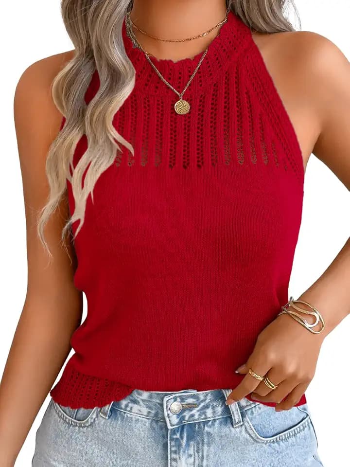 ChiaoLezhee Women's Summer Knit Tank Tops, Racerback High Neck Lightweight Sweater Vest, Dressy Casual Outfits