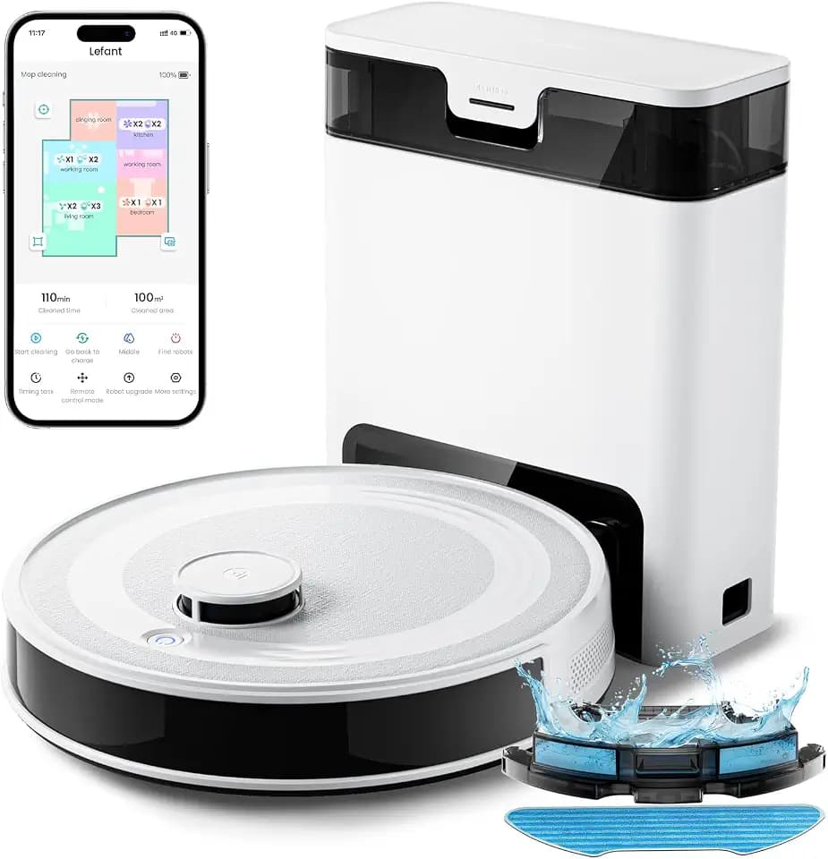 LEFANT M2 Pro Staubsauger- und Wischroboter, dToF-Navigation, selbstentleerend, 45 Tage, verhindert Hindernisse 190° PSD, personalisierte Reinigung, Multi-Etagen-Zuordnung, Saugleistung 5500 Pa