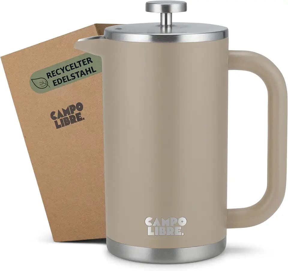 Campo Libre.® Giorgio. French Press I Kaffeebereiter aus doppelwandigem Edelstahl 1l I plastikfreie Kaffeepresse mit Thermofunktion inkl. Ersatzfilter I Kaffeezubereiter aus 100% recyceltem Edelstahl