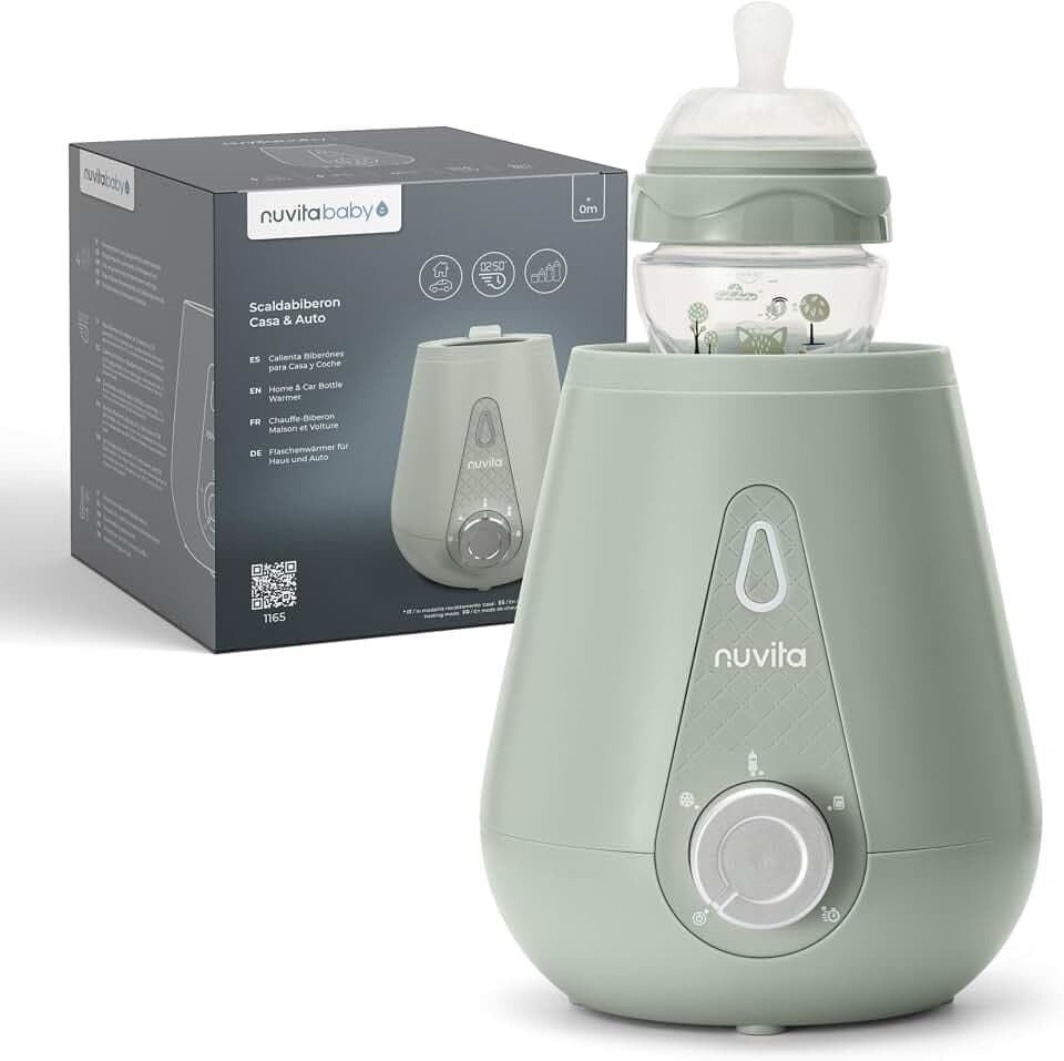 Nuvita 1165 Tragbarer Baby Flaschenwärmer für Zuhause und Auto & Sterilisator für Baby-Flaschen, Baby-Nahrung und Muttermilch - Babykostwärmer für Fläschchen und Gläschen - Sage Green