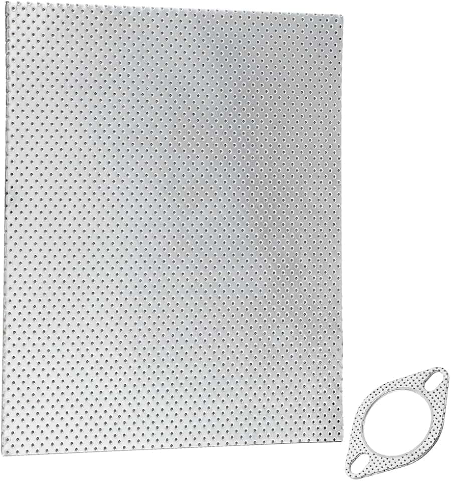 LOMUG Dichtungspapier Auspuff 1,6mm Dicke, Auspuffdichtung Hitzebeständig bis 350°C, Krümmerdichtung Mehrlagige Metallplatte für Krümmer Auspuffsysteme Auto Motorrad Roller Rasenmäher(Silber, 30x20cm)