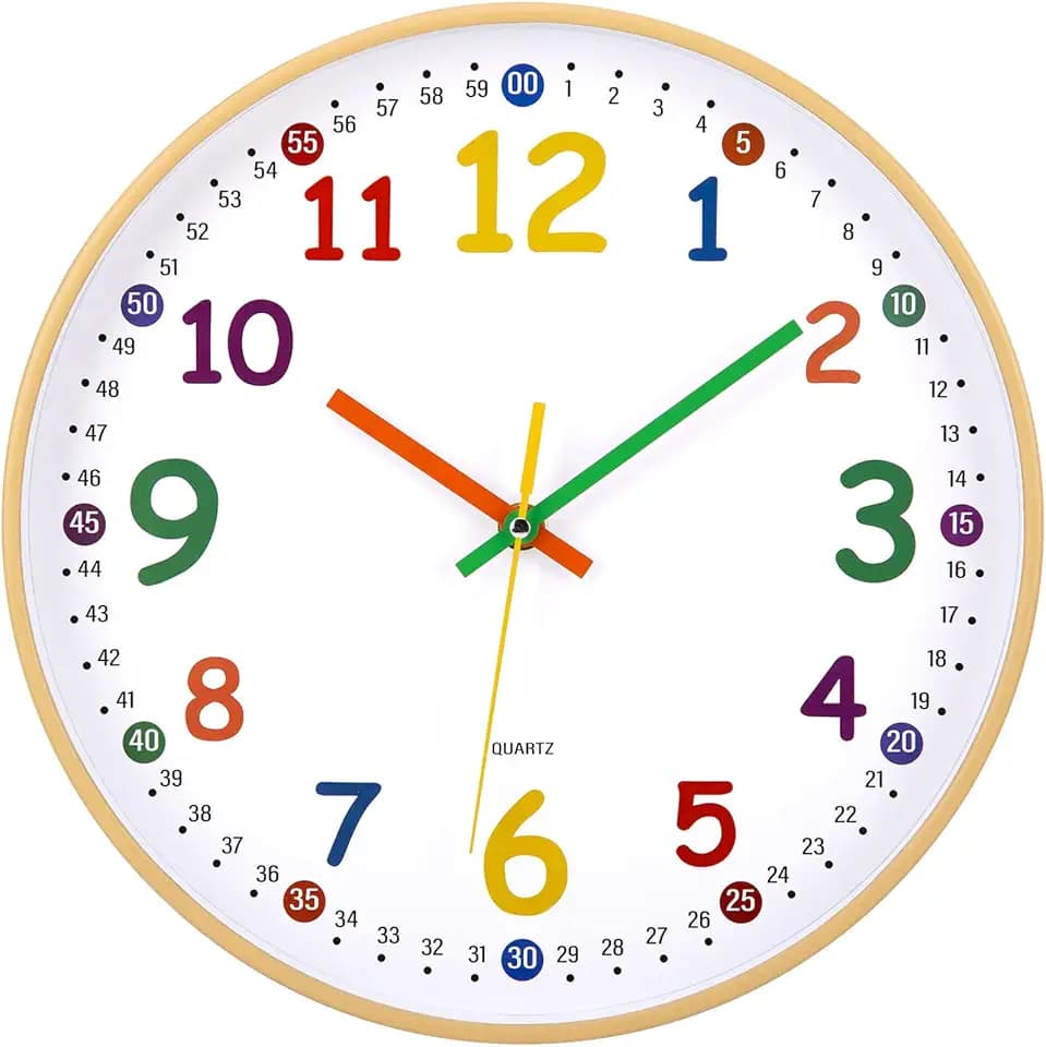 ACCSHINE Kinder Wanduhr Lautlos 30cm Bunt Zahlen Lernuhr