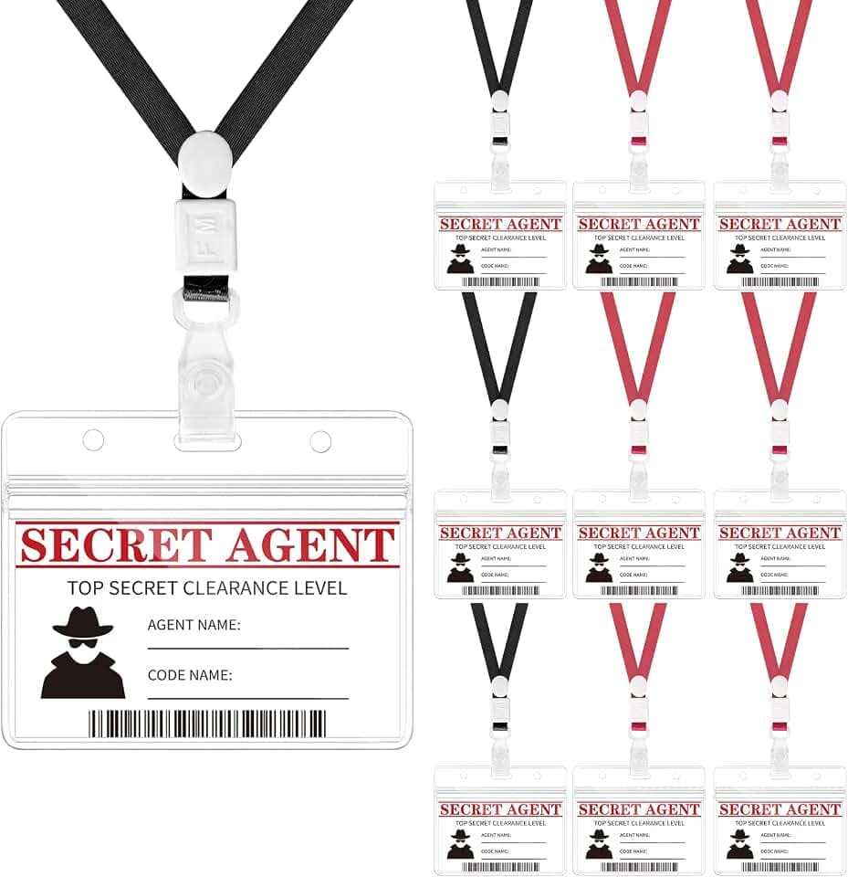 10 Pieces Secret Agent Name Tags Spy Decorations Secret Agent Badge Top Secret Party Favor for Kids Teacher Classroom Halloween Caution Party