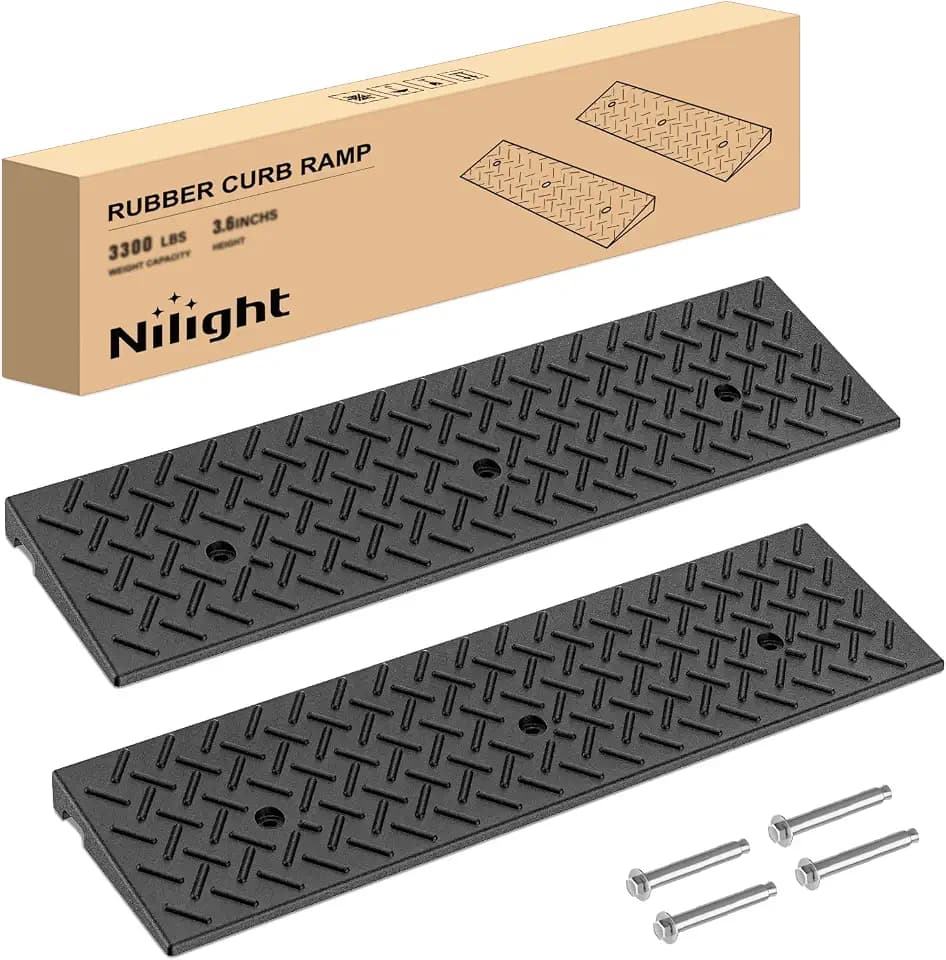 Nilight 1.6" Rise Curb Ramps, Heavy Duty Rubber Driveway Threshold Shed Ramp for Sidewalk Cars Lawn Mower Wheelchairs Motorcycles, 3300lbs Load Capacity