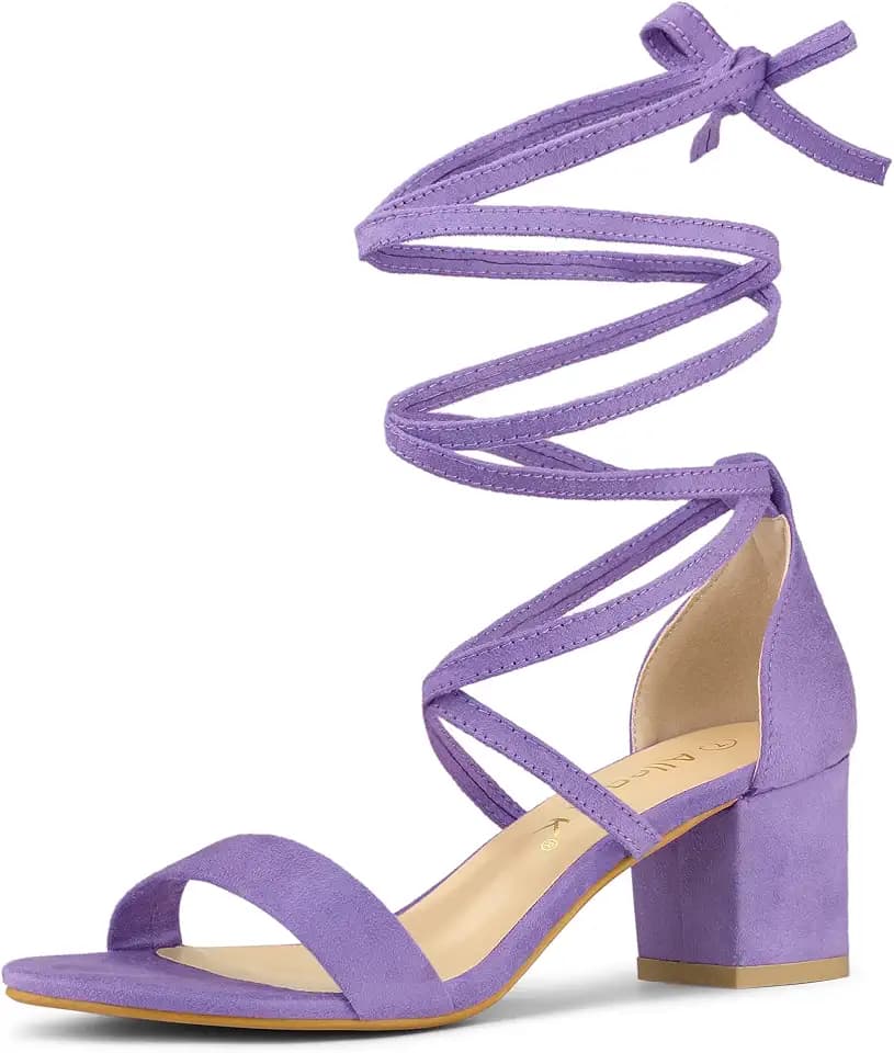 Allegra K Women's Open Toe Lace Up Mid Chunky Heeled Sandals