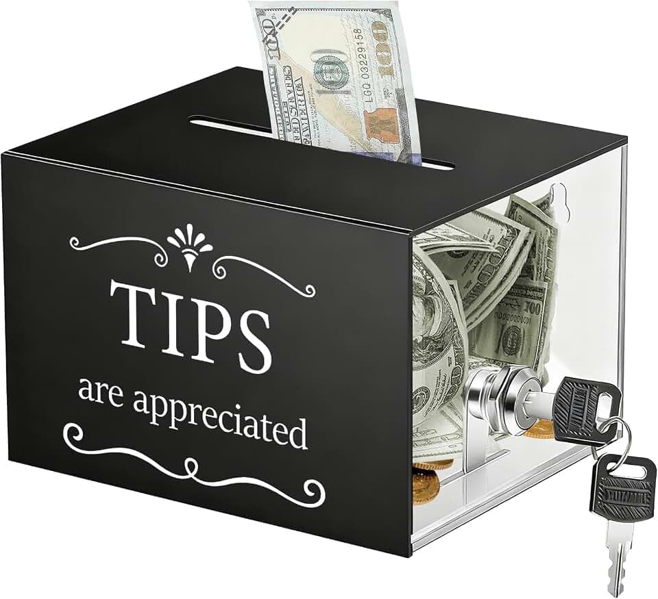 Acryl Spendenbox, 17 * 14 * 11cm Tips Jar Tip Box mit Schloss, Abschließbar Geldkassette, Schlitz Empfohlene Vorschlagsbox, Wandmontage Trinkgeldkasse für Restaurants Bars Cafés Spenden Kassenbereich