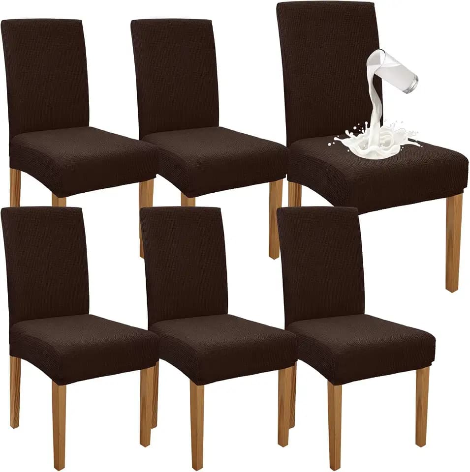 Granbest Premium Wasserdicht Esszimmerstuhl Abdeckungen Satz Von 6, Elastische Hohe Zurück Stuhlhussen Slipcover Für Esszimmer, Abnehmbaren Stuhl Schutz Für Küche, Party, Hotel (6er Set, Schokolade)