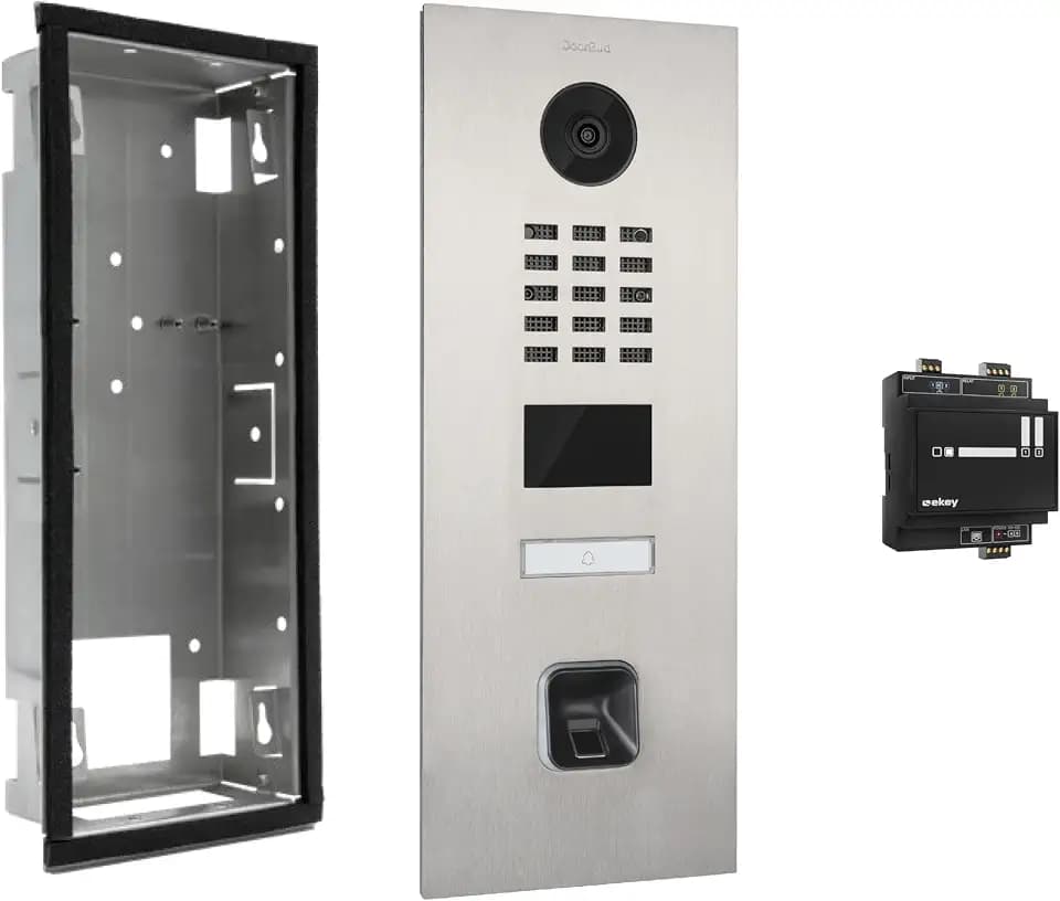 DoorBird D2101FV Türstation mit ekey sLine Fingerprint (Edelstahlgehäuse V4A, Unterputzgehäuse, Fingerprint, Controller), Video Sprechanlage mit Fingerprint zur Unterputzmontage, 15 W, 15 V, Edelstahl