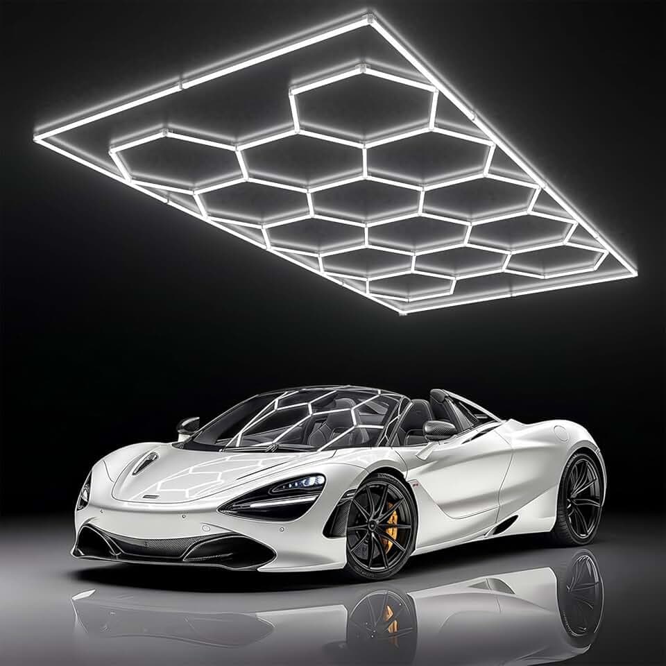 Hexagon Garage Light - Hexagon led Lights, High Brightness 566W 70750LM 6500K Super Bright Honeycomb Lights for Garage, Basement, Warehouse, Auto Beauty Shop, Car Detailing Shop