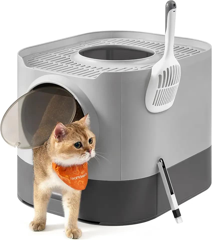 Feandrea Cat Litter Box with Lid, XL Enclosed, Slide-Out Tray, Scoop