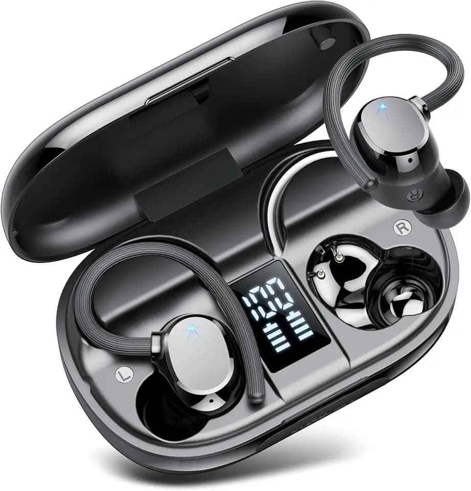 Bluetooth Kopfhörer, Kopfhörer Kabellos Bluetooth 5.4, 128 Std Spielzeit Kabellose Kopfhörer mit 4 ENC Noise Cancelling Mics, Tiefer Bass, IP7 wasserdichte Ohrhörer mit Ohrhaken für Studium und Sport