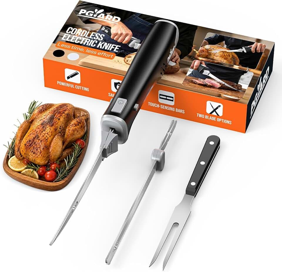 Cordless Electric Knife for Meat & Bread Slicing, 420J2 Stainless Blades