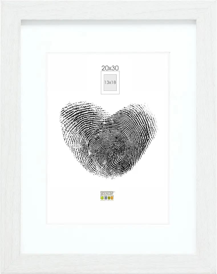 Deknudt Frames Bilderrahmen mit Passepartout - Weiss - S66KF1 P1 20x30cm für Bild 13x18cm - Bilderrahmen Holz MDF - Bilder aufhängen oder ausstellen