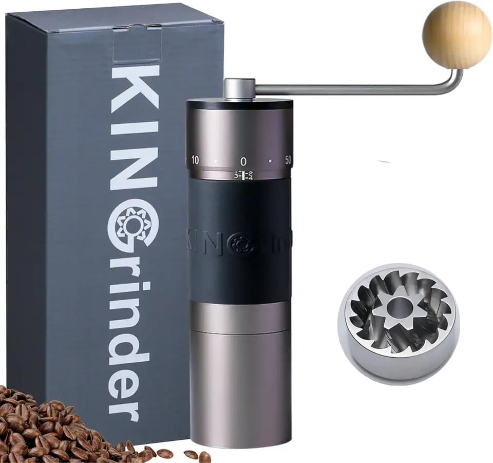 【Grau】KINGrinder K6 Manuelle Kaffeemühle, gerader Griff, Stahlmahlwerk