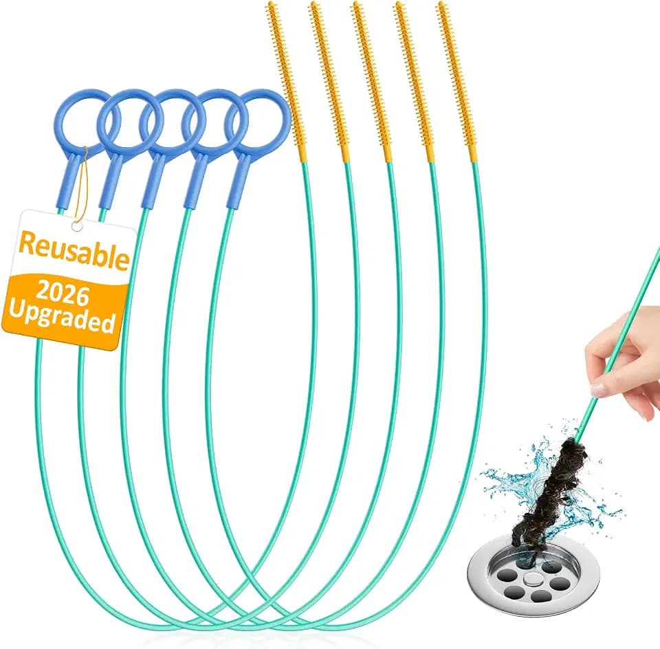 30 inch Drain Sink Snake, Reusable Metal Drain Hair Remover Tool, 5 Pack