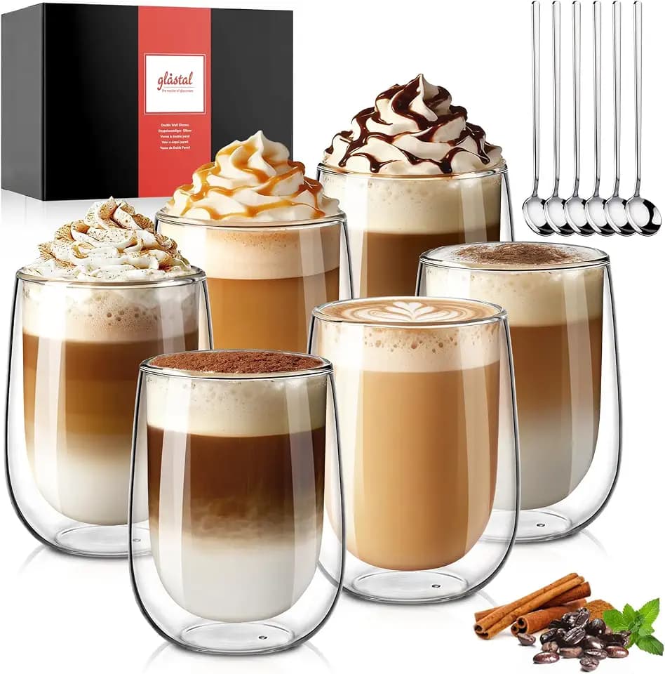 glastal 6x350ml Doppelwandige Latte Macchiato Gläser Cappuccino Kaffeetasse