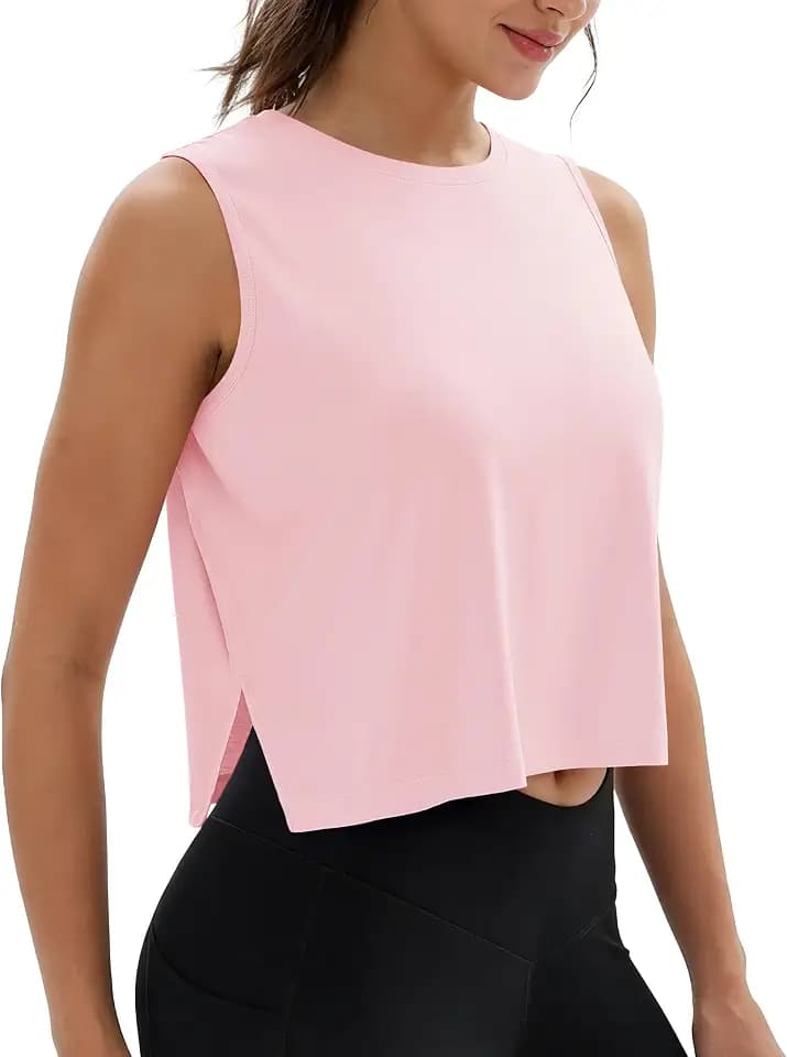 MAGCOMSEN Tank Tops for Women Crop Workout Sleeveless Tank Loose Fit Gym Yoga Muscle Top with Side Slits