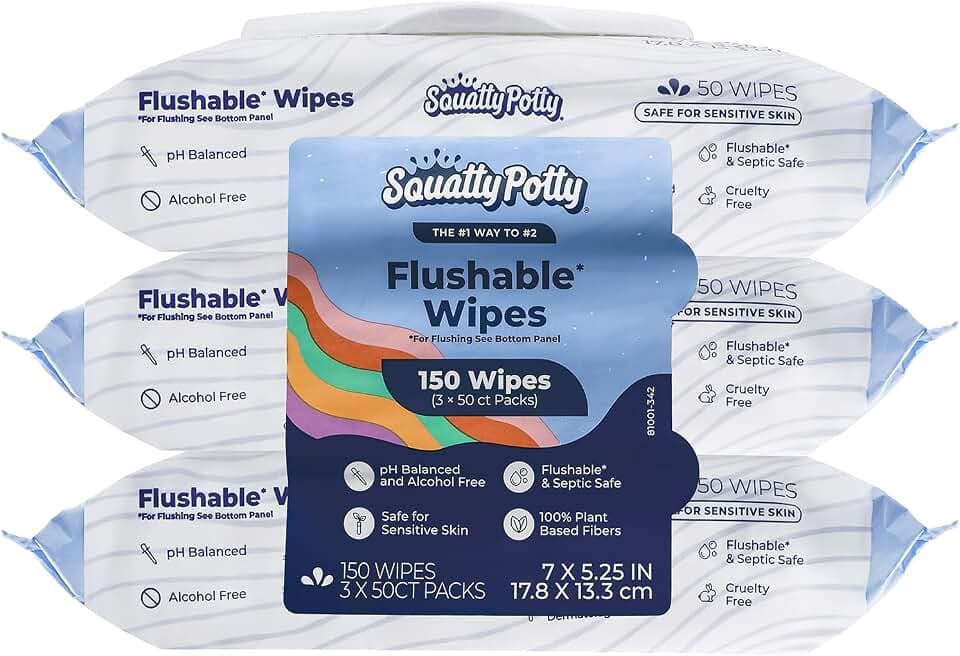 Squatty Potty Flushable Wipes - 3 Packs of 50 (150 Total Wet Wipes)