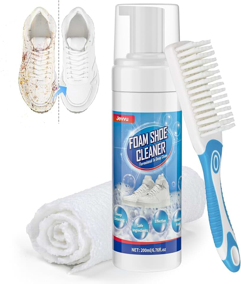 Jevvu Shoe Cleaner, Sneaker Cleaner Foam for Removing Stains and Dirt, Shoe Cleaning Kit for White Shoes