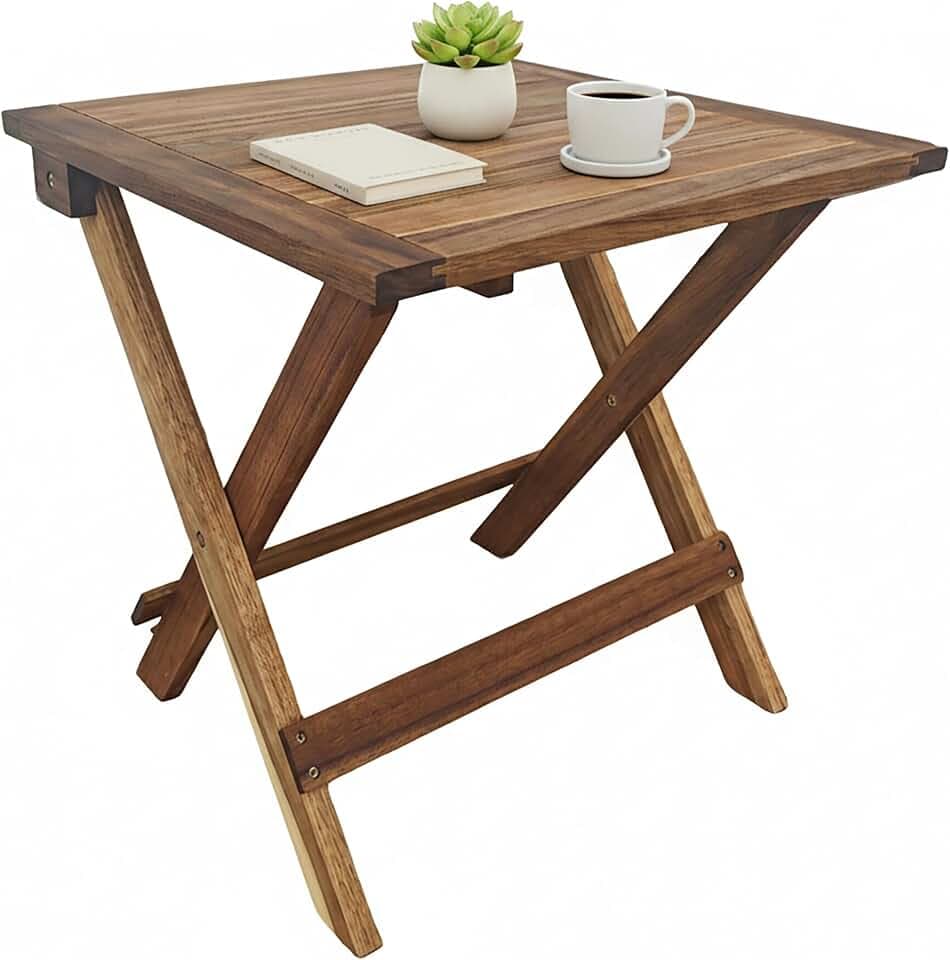 Relaxdays Klapptisch aus Akazienholz, für Wohnzimmer, Balkon & Terrasse, HBT: 46x46x46 cm Beistelltisch Outdoor, braun