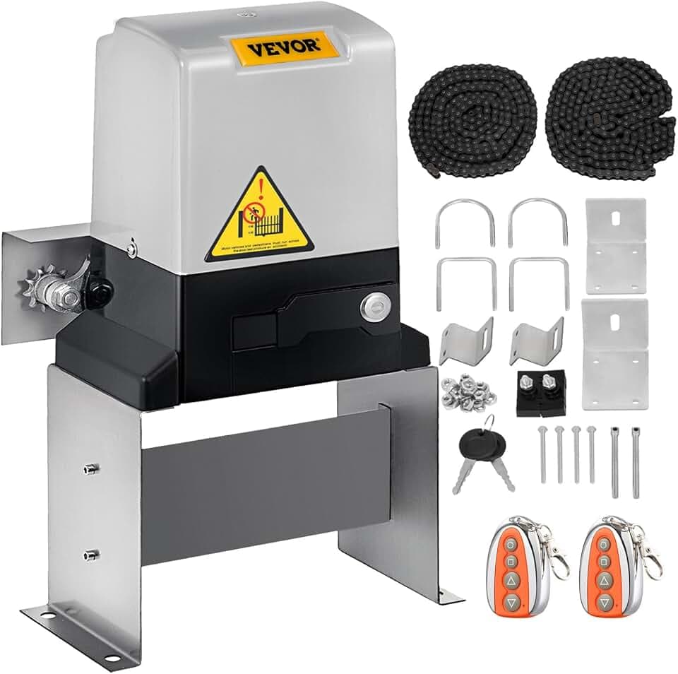 Happybuy Automatic Sliding Gate Opener 3307LBS with 2 Remote Controls, 550W Gate Operator Hardware Kit for Security, Electric Rolling Driveway Slide Gate Motor, Chain Driven Gate Opening System