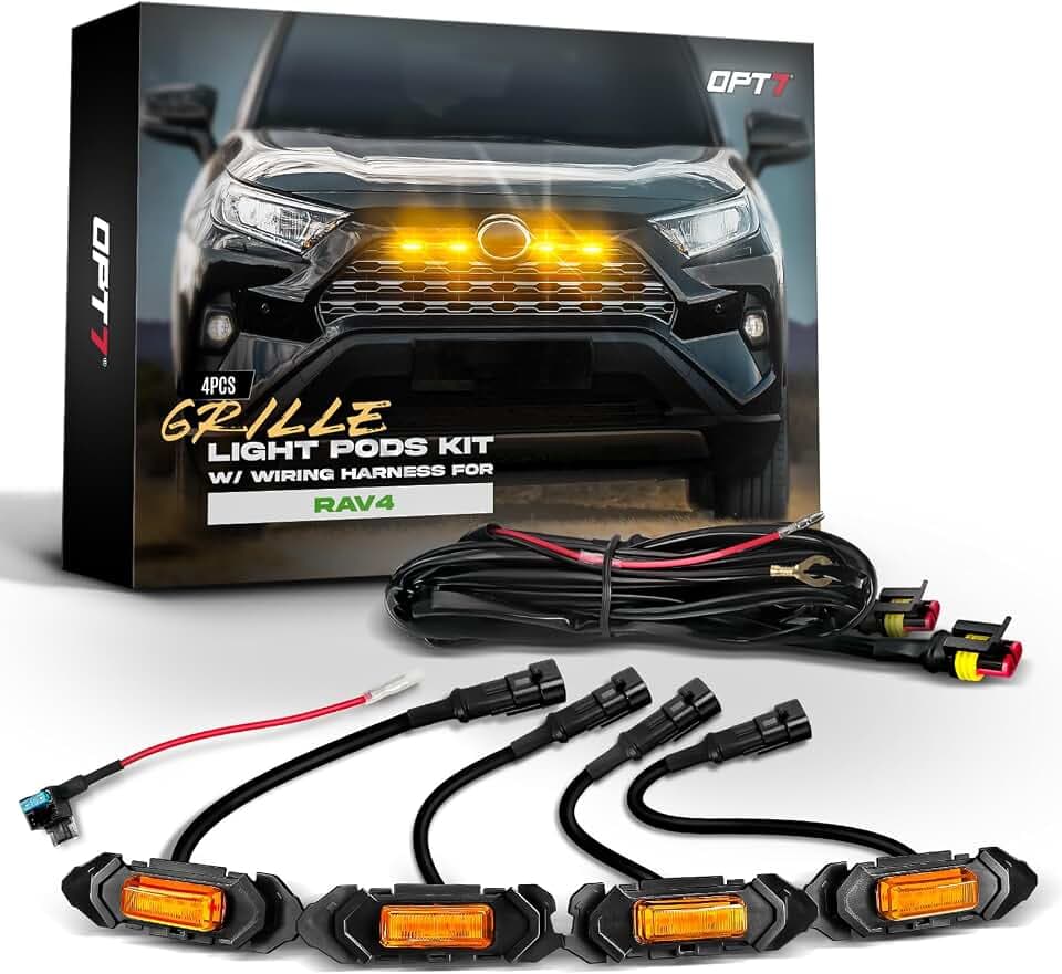 OPT7 4PCS Amber LED Grille Lights Compatible with 2019 2020 2021 2022 2023 2024 2025 RAV4, Front Grill Light, SUV DRL Accessories